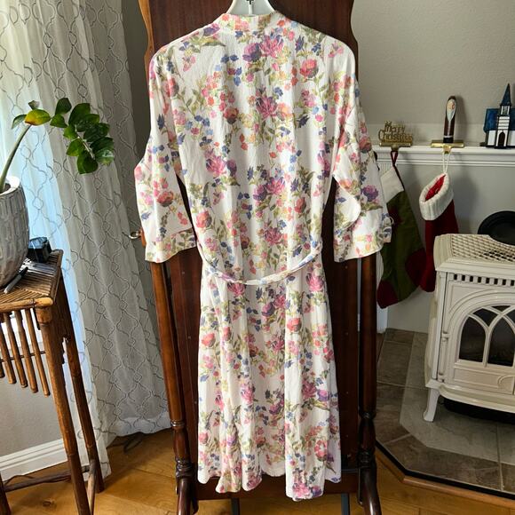 Soft Surroundings Women’s Petite Small Robe Floral Wrap Belted Pockets - Picture 8 of 10